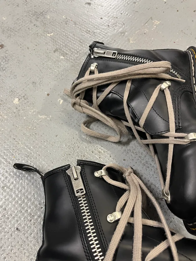 Dr Martens Rick Owens Megalaced Black Leather Combat Boots - Image 4