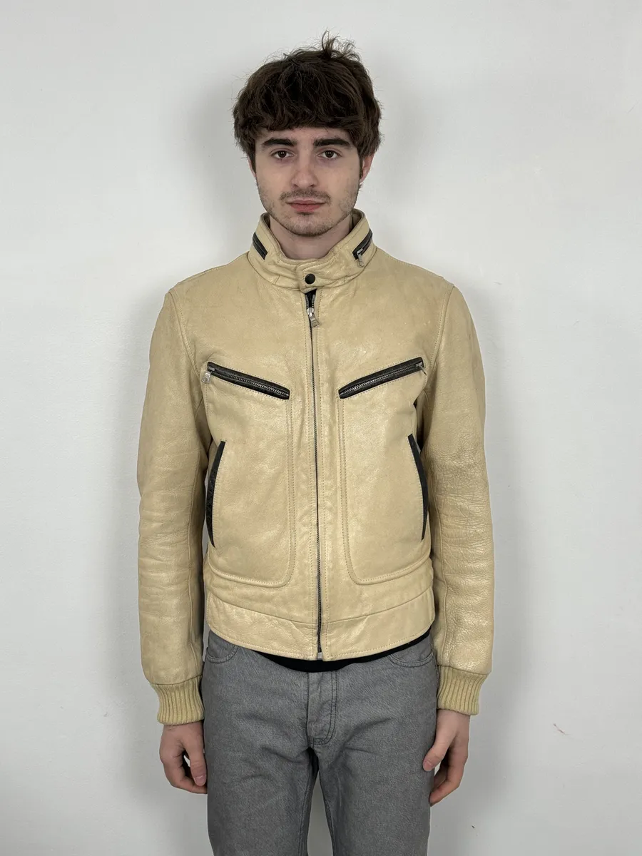 Dries Van Noten Beige Premium Leather Jacket - Image 3