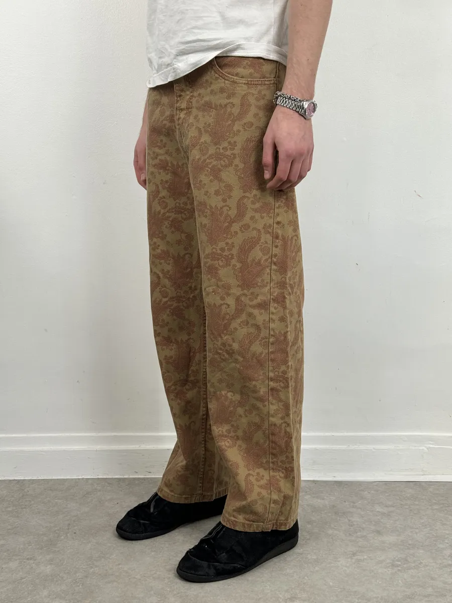 Dries Van Noten Beige Red Abstract Floral Pants - Image 5
