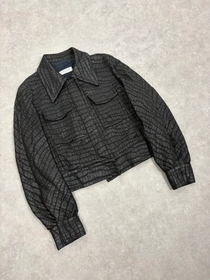 Dries Van Noten Black Crocodile Effect Cropped Jacket - Image 4