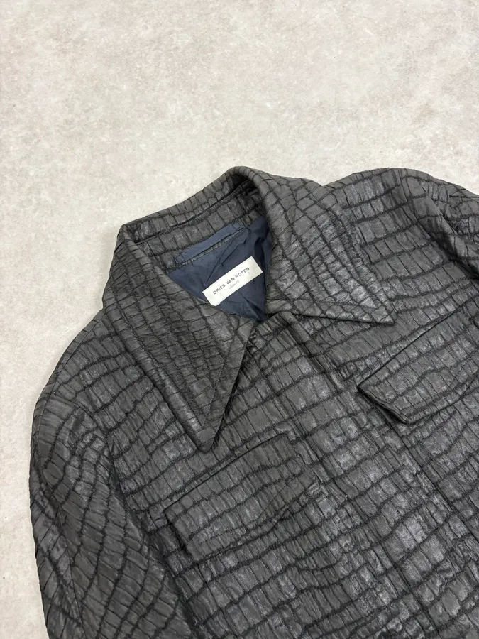 Dries Van Noten Black Crocodile Effect Cropped Jacket - Image 5