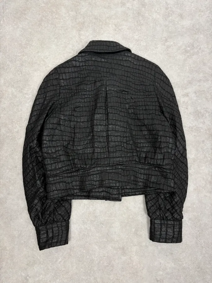 Dries Van Noten Black Crocodile Effect Cropped Jacket - Image 6