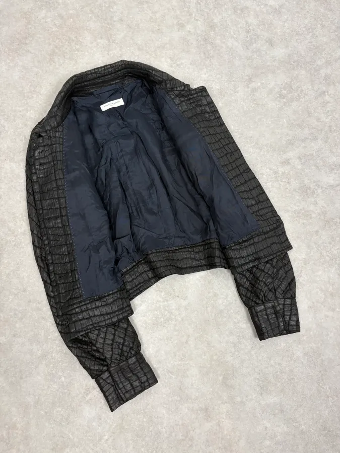 Dries Van Noten Black Crocodile Effect Cropped Jacket - Image 7