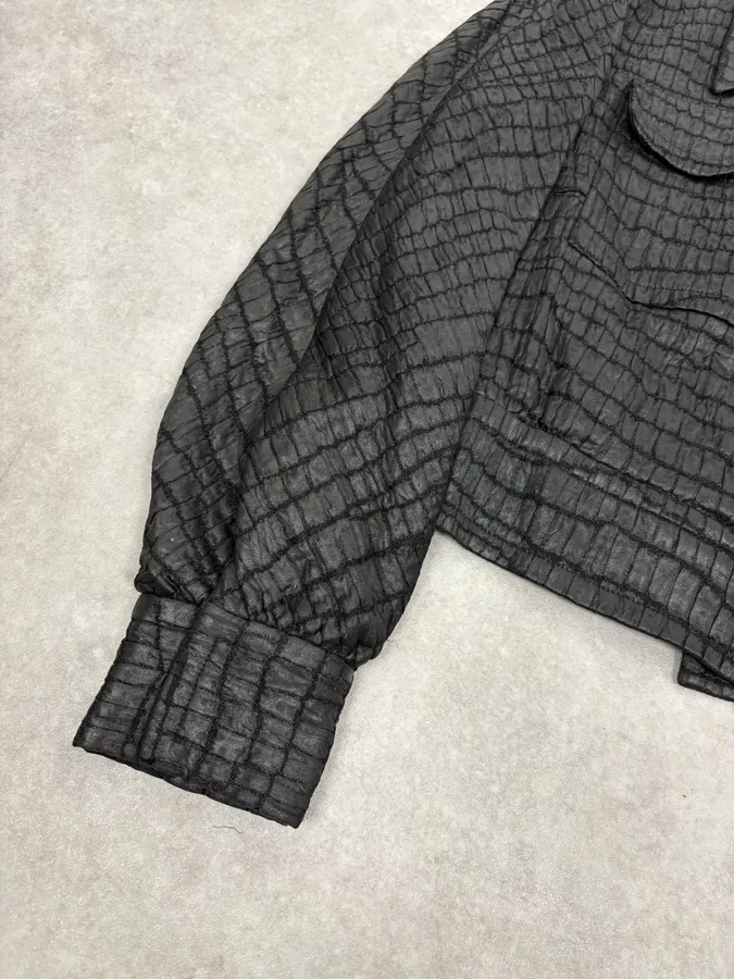 Dries Van Noten Black Crocodile Effect Cropped Jacket - Image 8