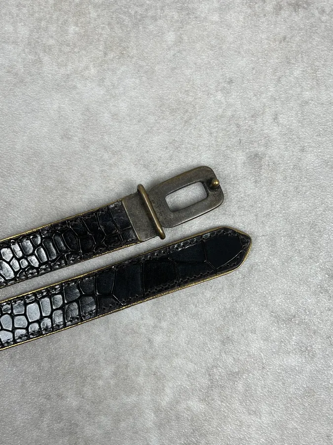 Dries Van Noten Black Leather Crocodile Embossed Belt - Image 4