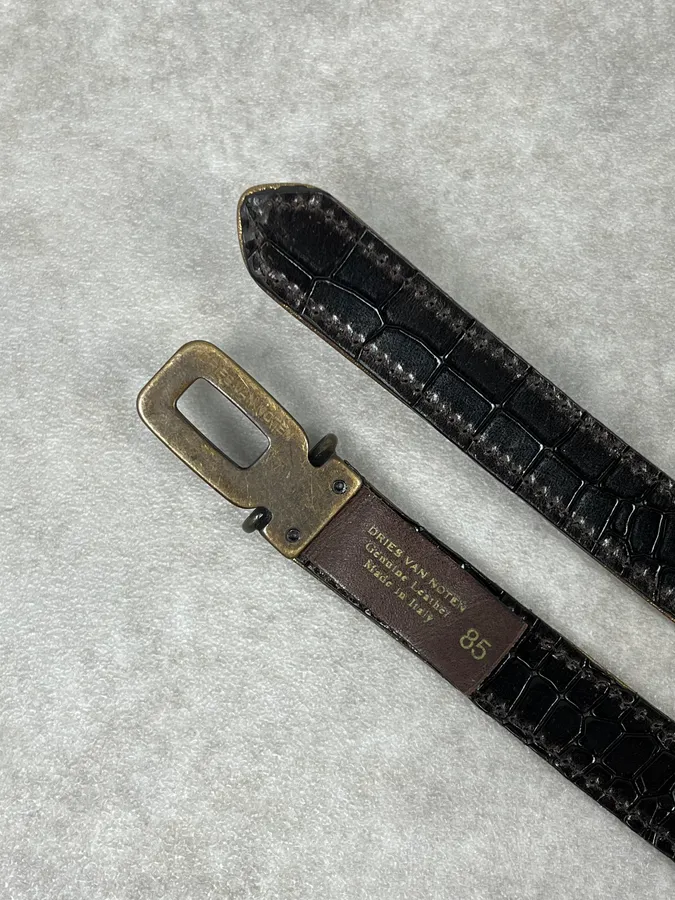 Dries Van Noten Black Leather Crocodile Embossed Belt - Image 6