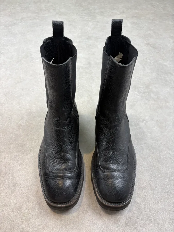 Dries Van Noten Black Vibram Leather Heavy High Chelsea Boots - Image 2