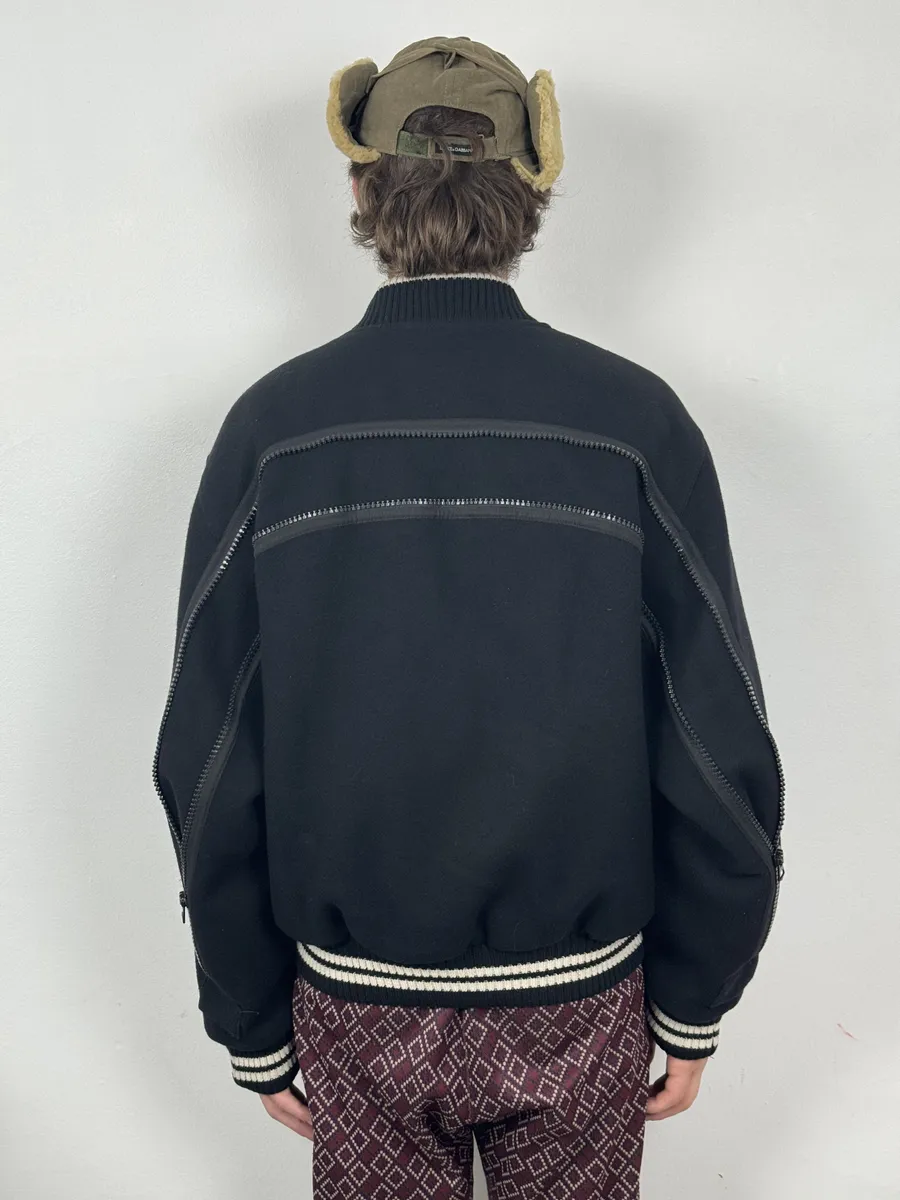 Dries Van Noten Black Wool Backzip Bomber Jacket - Image 4