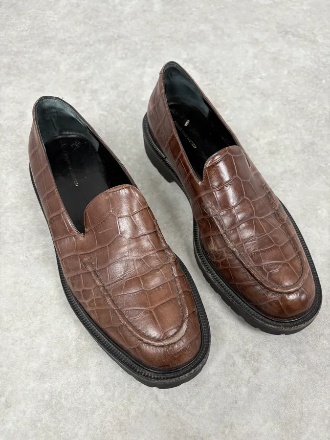 Dries Van Noten Brown Crocodile Effect Leather Loafers - Image 3