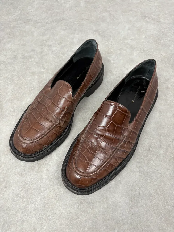 Dries Van Noten Brown Crocodile Effect Leather Loafers - Image 4