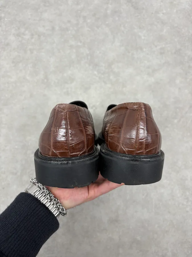 Dries Van Noten Brown Crocodile Effect Leather Loafers - Image 5
