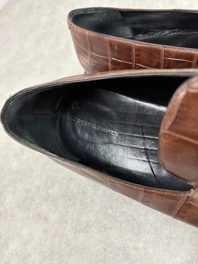 Dries Van Noten Brown Crocodile Effect Leather Loafers - Image 6