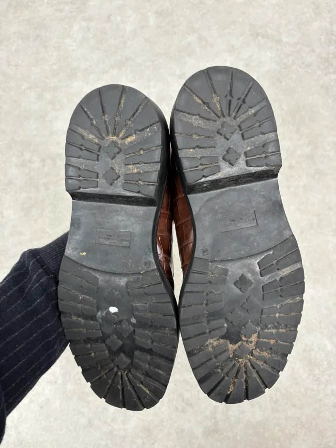 Dries Van Noten Brown Crocodile Effect Leather Loafers - Image 7