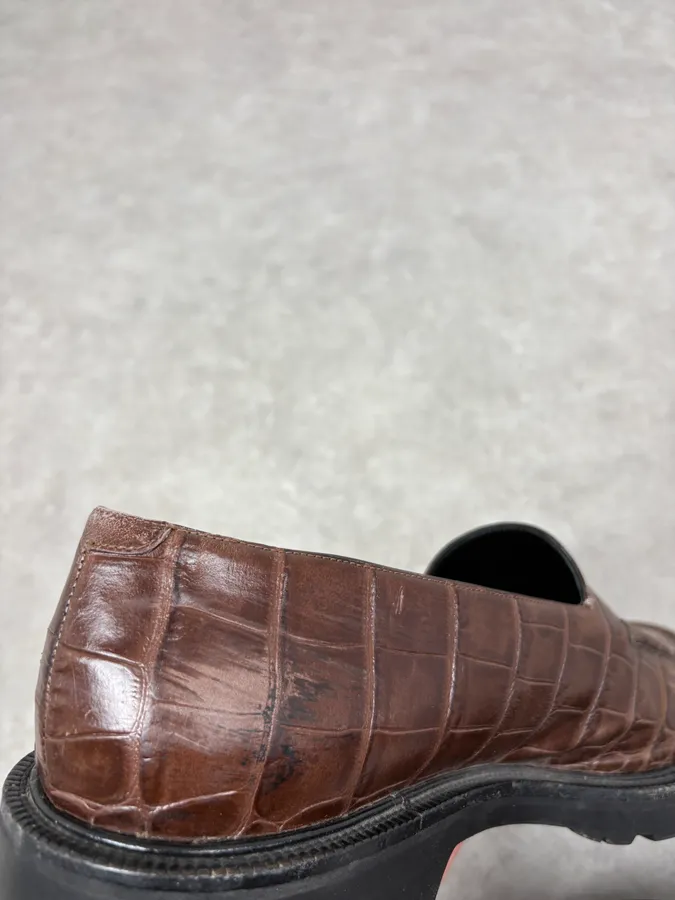 Dries Van Noten Brown Crocodile Effect Leather Loafers - Image 8