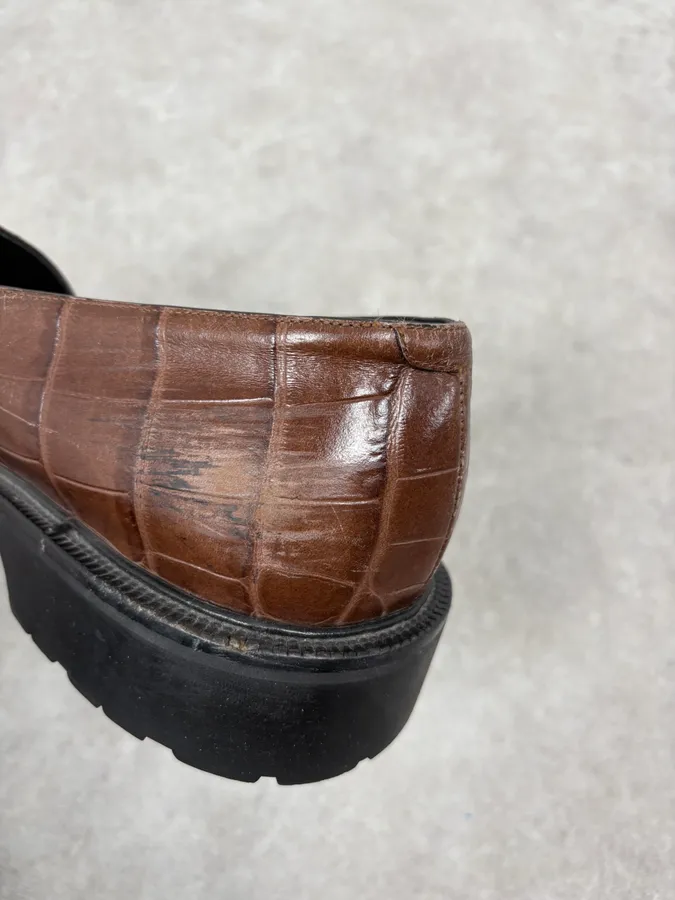 Dries Van Noten Brown Crocodile Effect Leather Loafers - Image 9