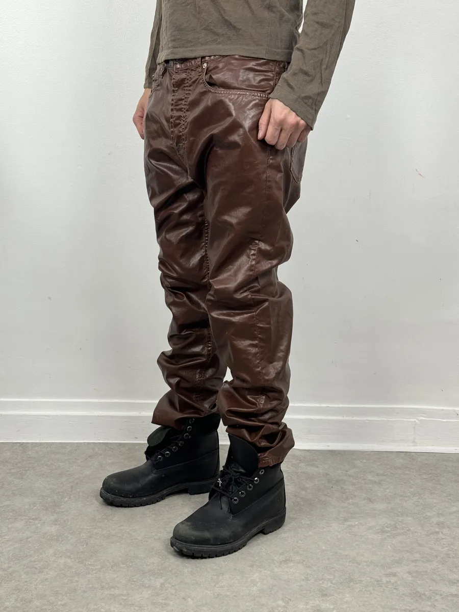 Dries Van Noten Brown Premium Waxed Effect Pants - Image 2