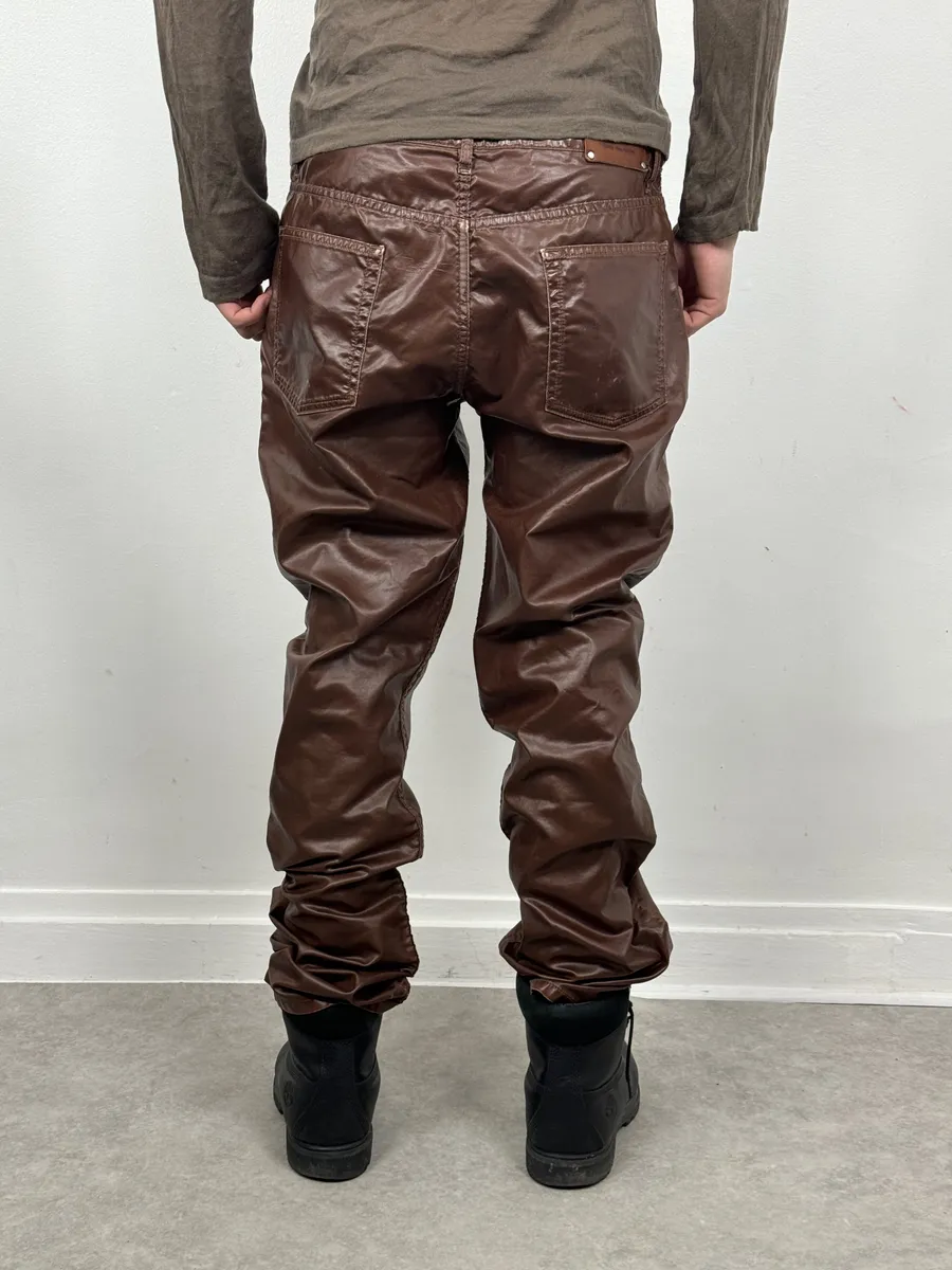 Dries Van Noten Brown Premium Waxed Effect Pants - Image 4