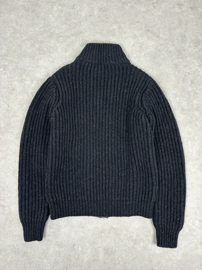 Dries Van Noten Dark Grey Wool Minimalist Zip-up Sweater - Image 5