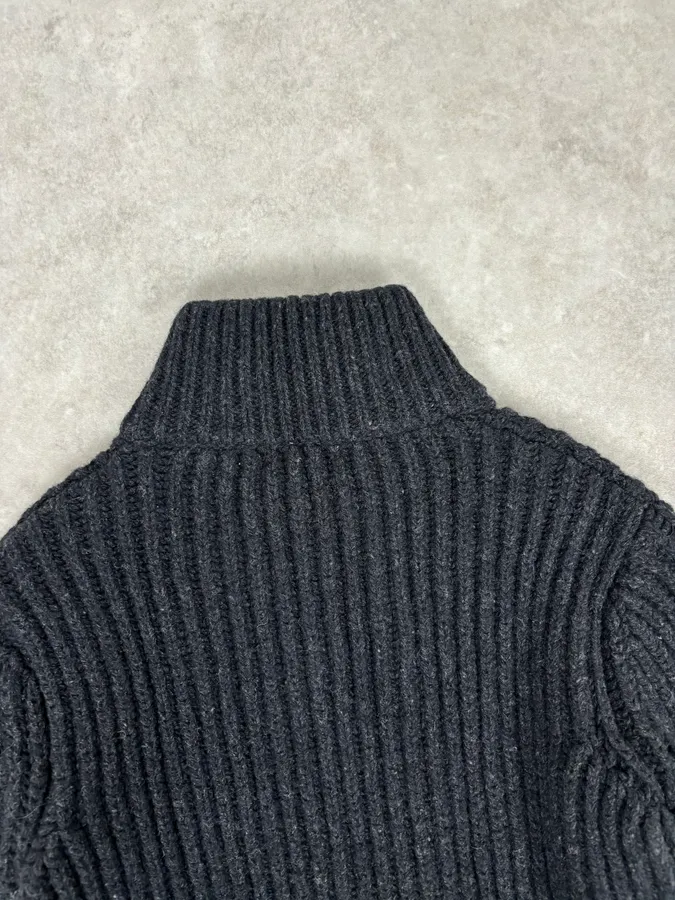 Dries Van Noten Dark Grey Wool Minimalist Zip-up Sweater - Image 6