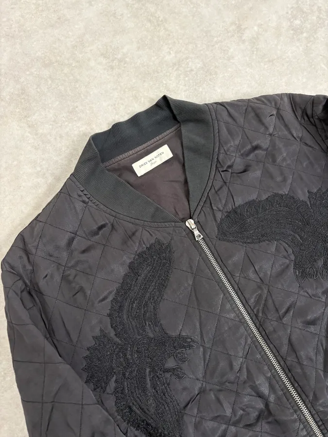 Dries Van Noten Eagle Black Quilted Bomber Light Jacket - Image 5
