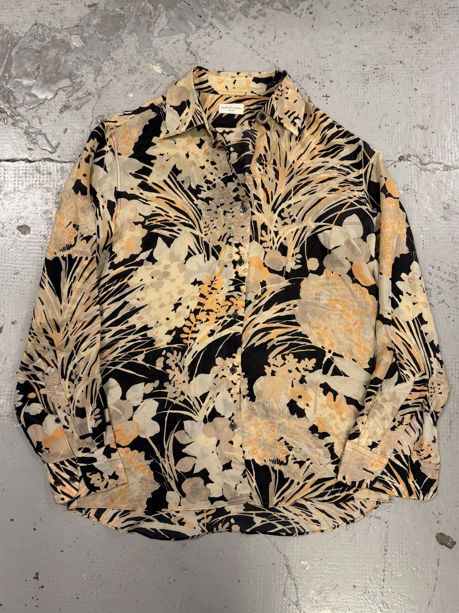 Dries Van Noten Floral Beige & Black Silk Shirt