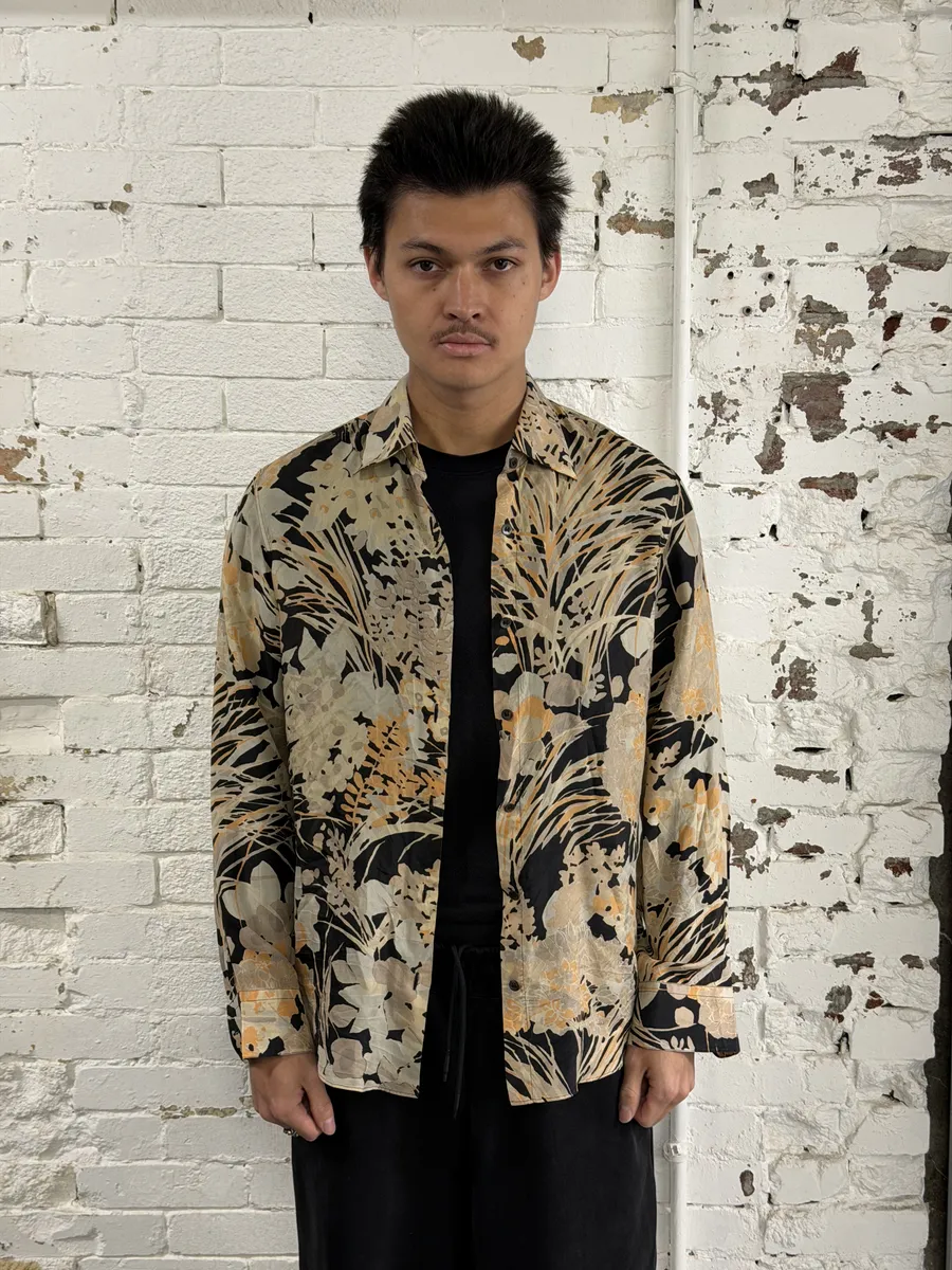 Dries Van Noten Floral Beige & Black Silk Shirt - Image 2