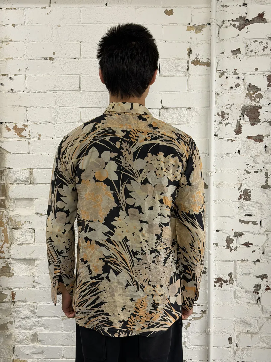 Dries Van Noten Floral Beige & Black Silk Shirt - Image 3