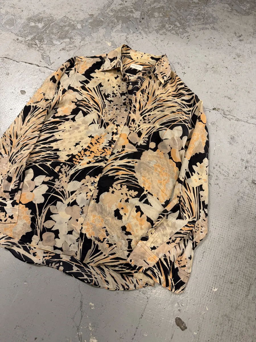 Dries Van Noten Floral Beige & Black Silk Shirt - Image 6