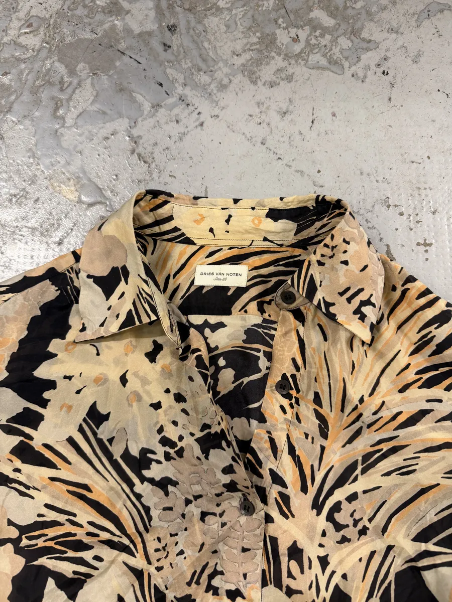 Dries Van Noten Floral Beige & Black Silk Shirt - Image 7