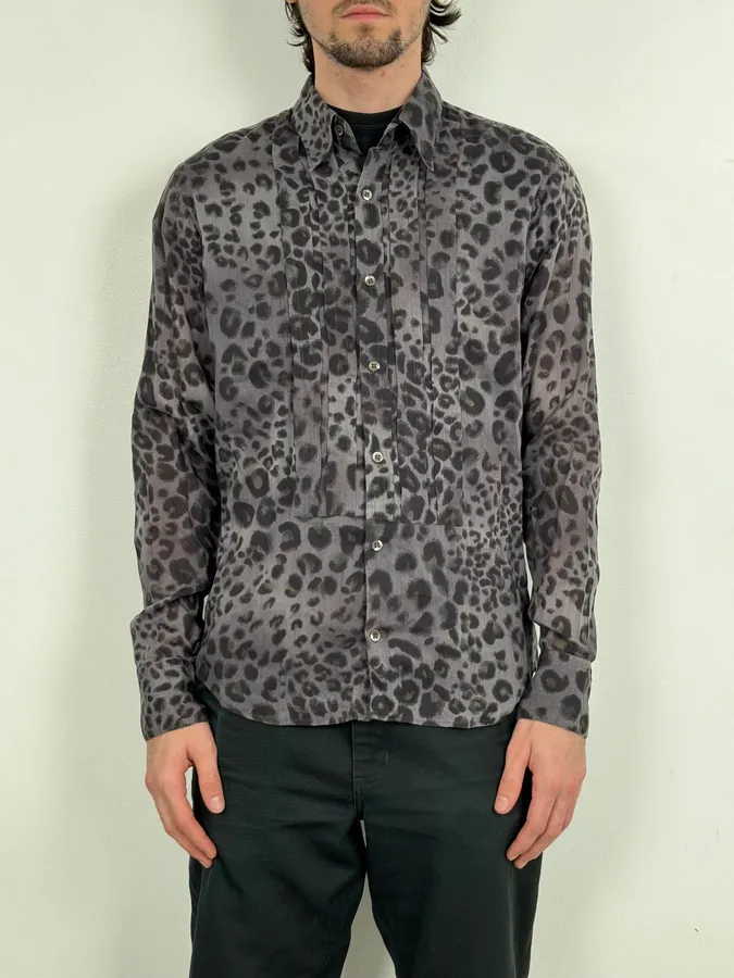 Dries Van Noten Grey & Black Leopard Print Shirt - Image 2