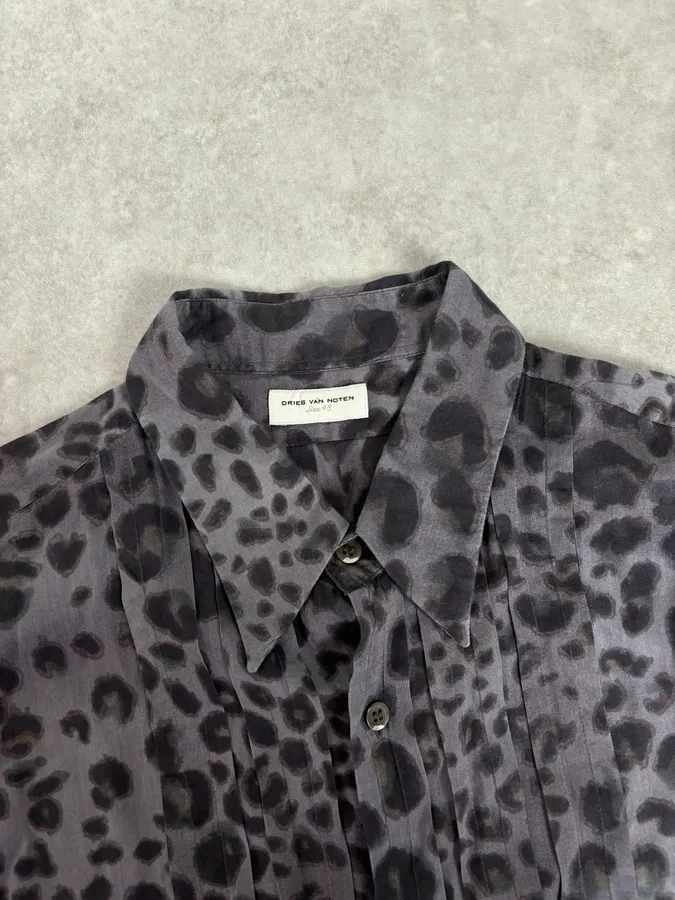 Dries Van Noten Grey & Black Leopard Print Shirt - Image 4