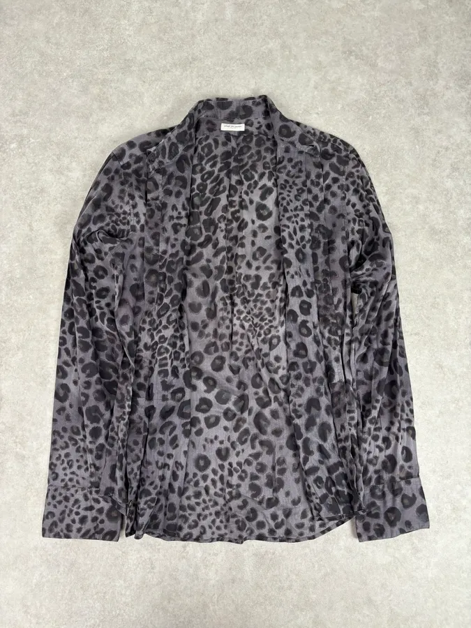 Dries Van Noten Grey & Black Leopard Print Shirt - Image 7
