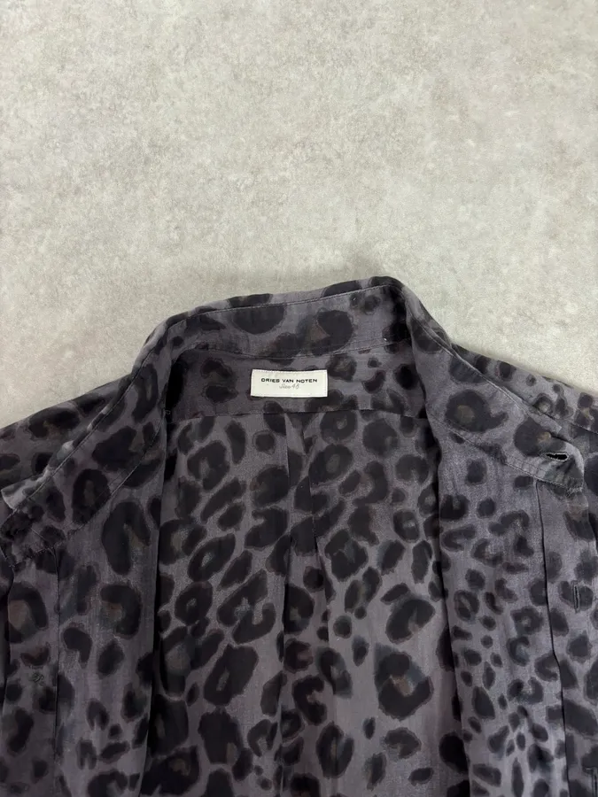 Dries Van Noten Grey & Black Leopard Print Shirt - Image 8