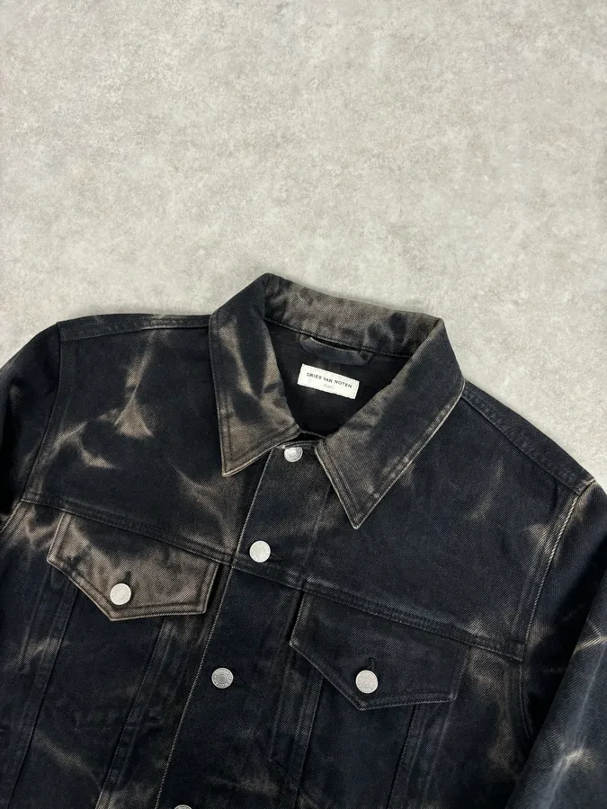 Dries Van Noten Grey Cotton Acid Wash Denim Jacket - Image 6
