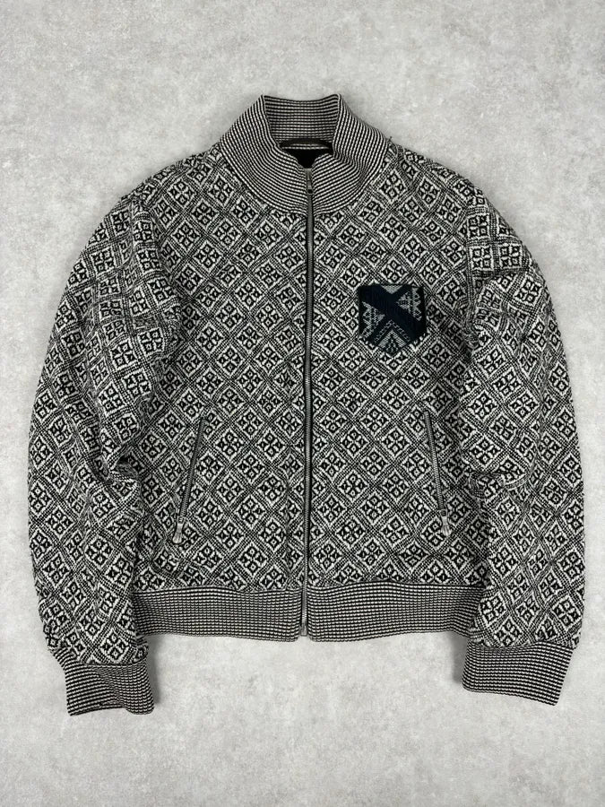 Dries Van Noten Grey Wool Jacquard Zip-up Jacket
