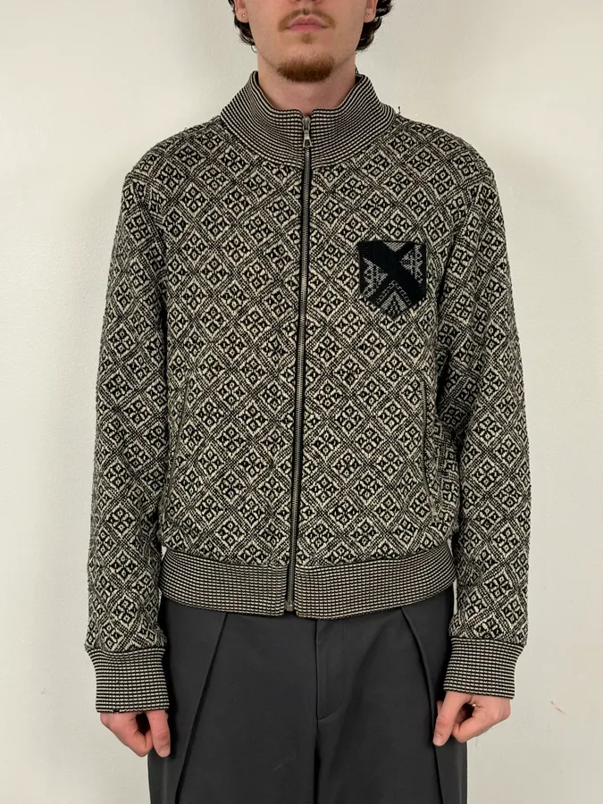 Dries Van Noten Grey Wool Jacquard Zip-up Jacket - Image 2