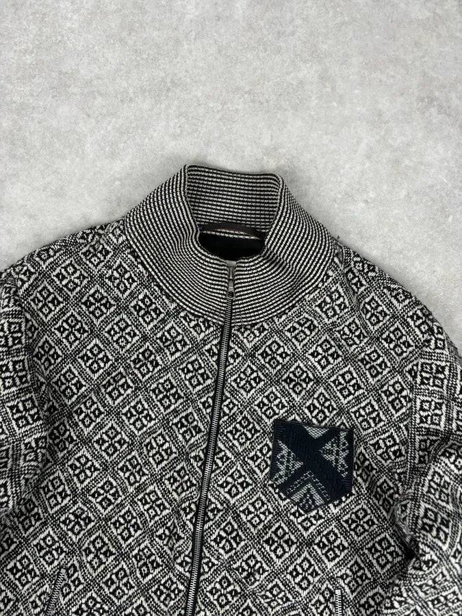 Dries Van Noten Grey Wool Jacquard Zip-up Jacket - Image 4