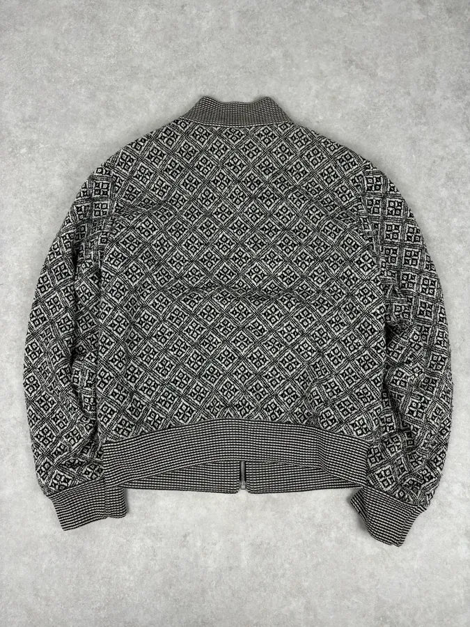 Dries Van Noten Grey Wool Jacquard Zip-up Jacket - Image 5