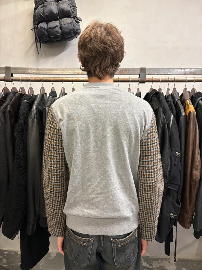 Dries Van Noten Hybrid Grey Checkered Arm Grey Sweater - Image 3