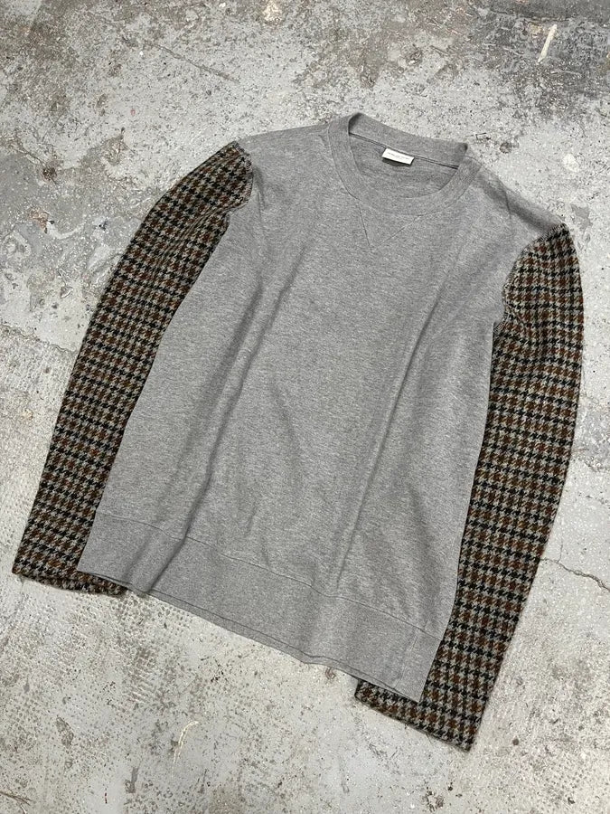 Dries Van Noten Hybrid Grey Checkered Arm Grey Sweater - Image 4