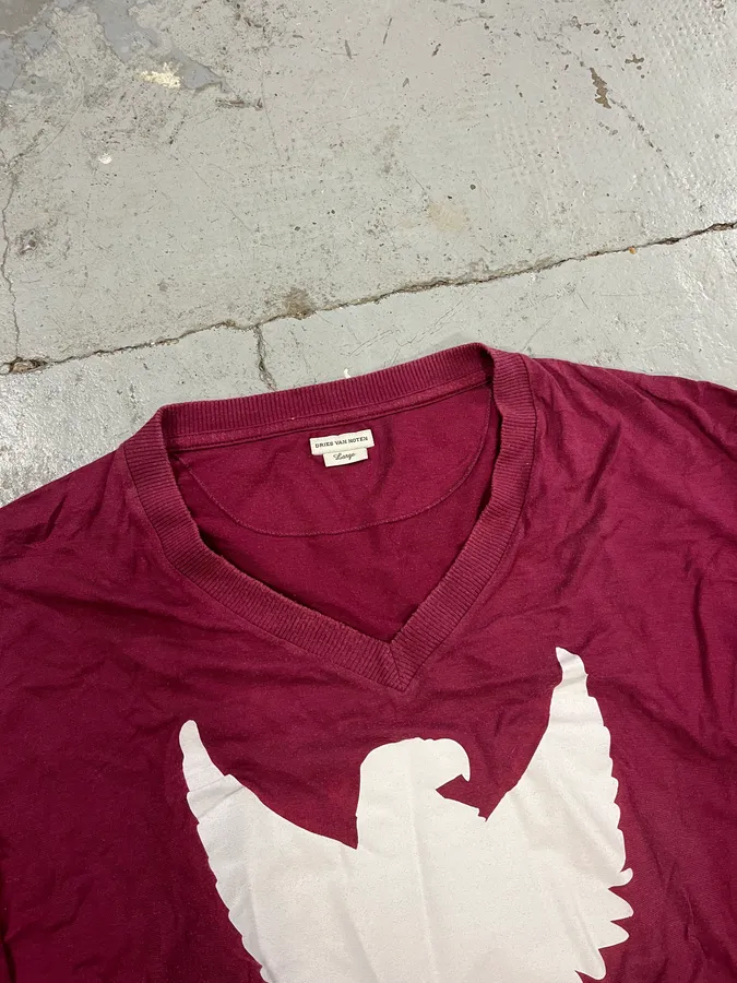Dries Van Noten Large Bordeaux Eagle V Neck Longsleeves - Image 5