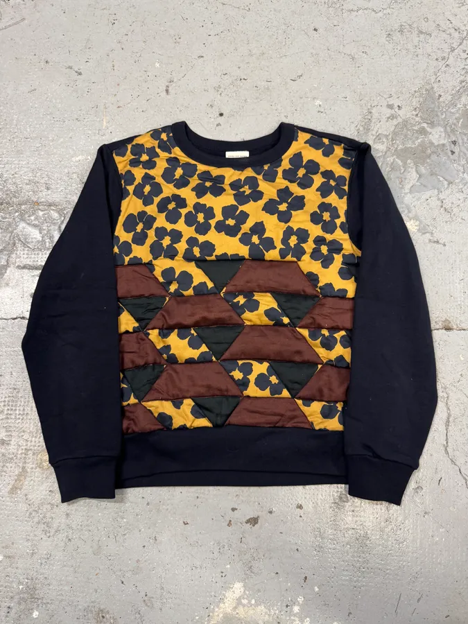 Dries Van Noten Navy Flowers Hybrid Bohemian Sweater