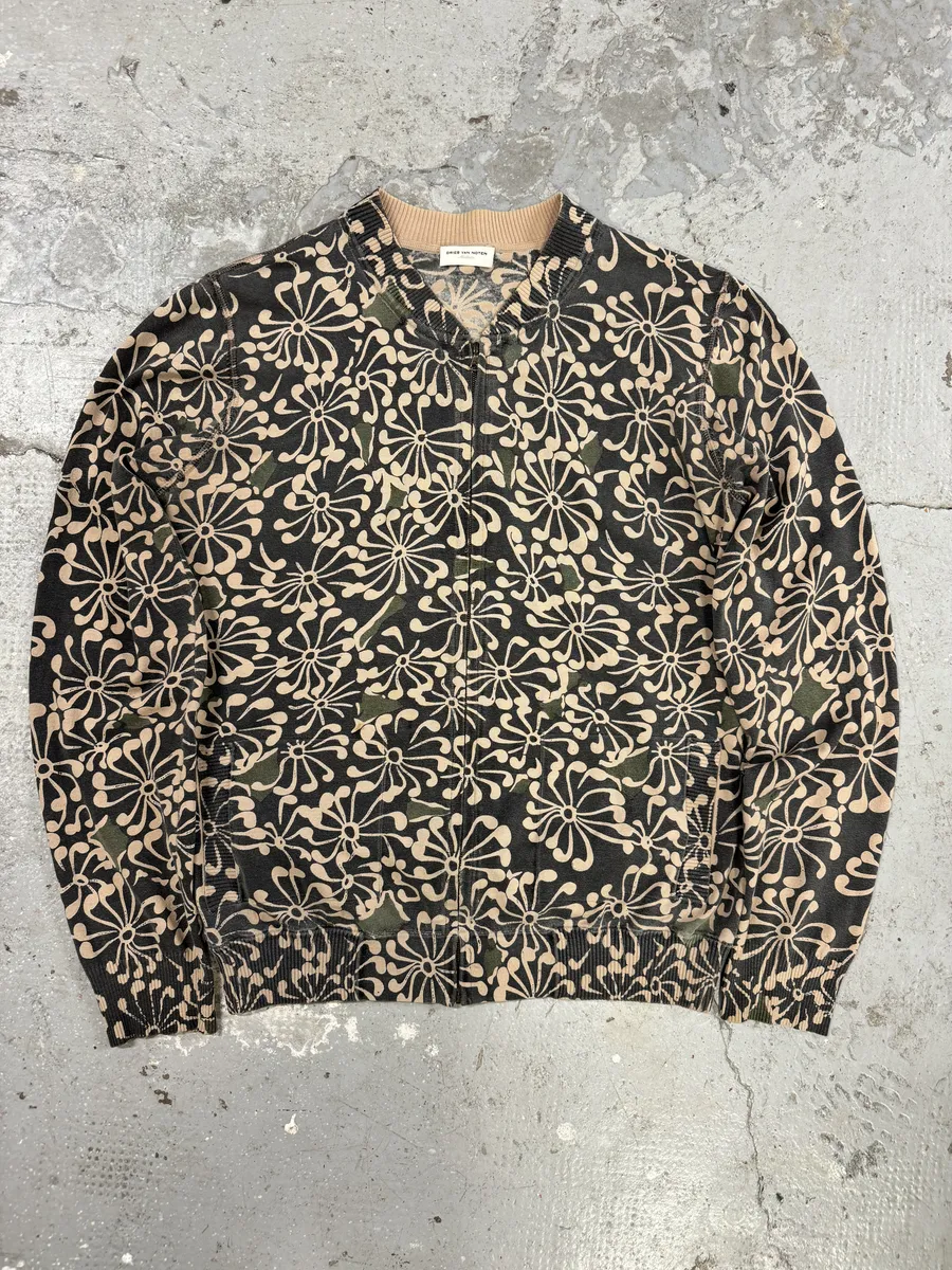 Dries Van Noten Olive Flower Bomber Jacket