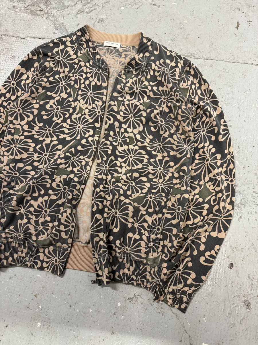 Dries Van Noten Olive Flower Bomber Jacket - Image 11
