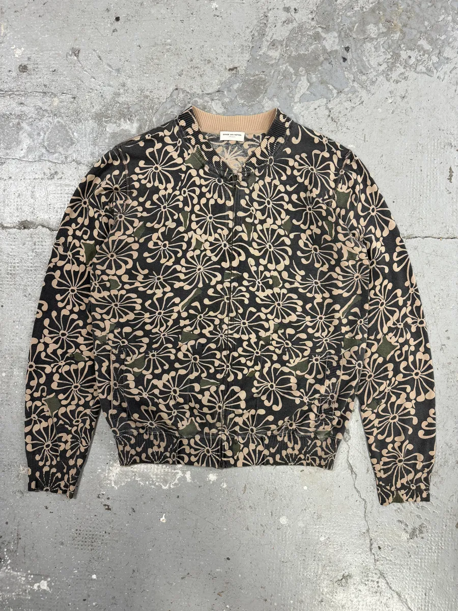 Dries Van Noten Olive Flower Bomber Jacket - Image 5