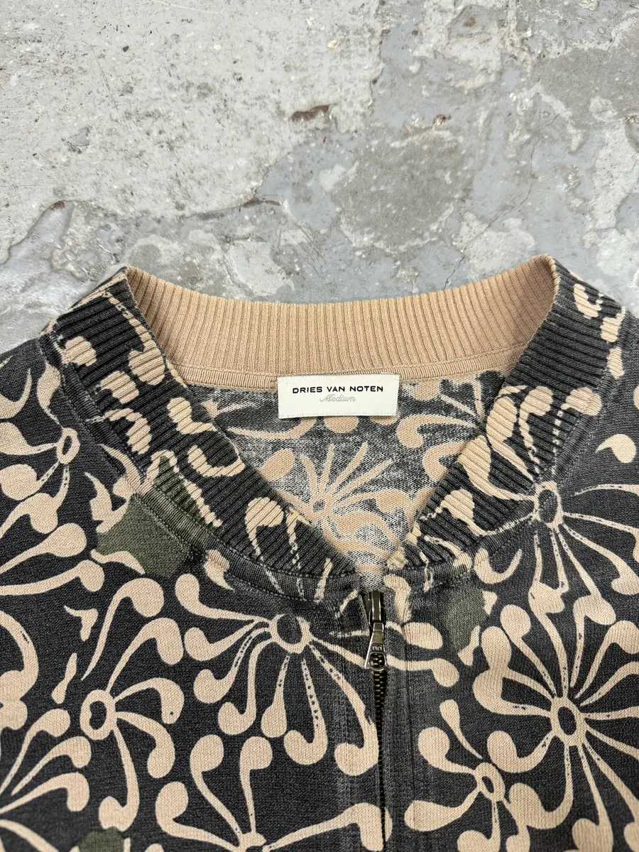 Dries Van Noten Olive Flower Bomber Jacket - Image 8