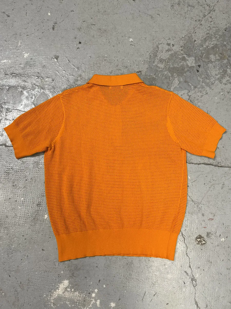 Dries Van Noten Orange Soft Knit Polo Shirt - Image 2