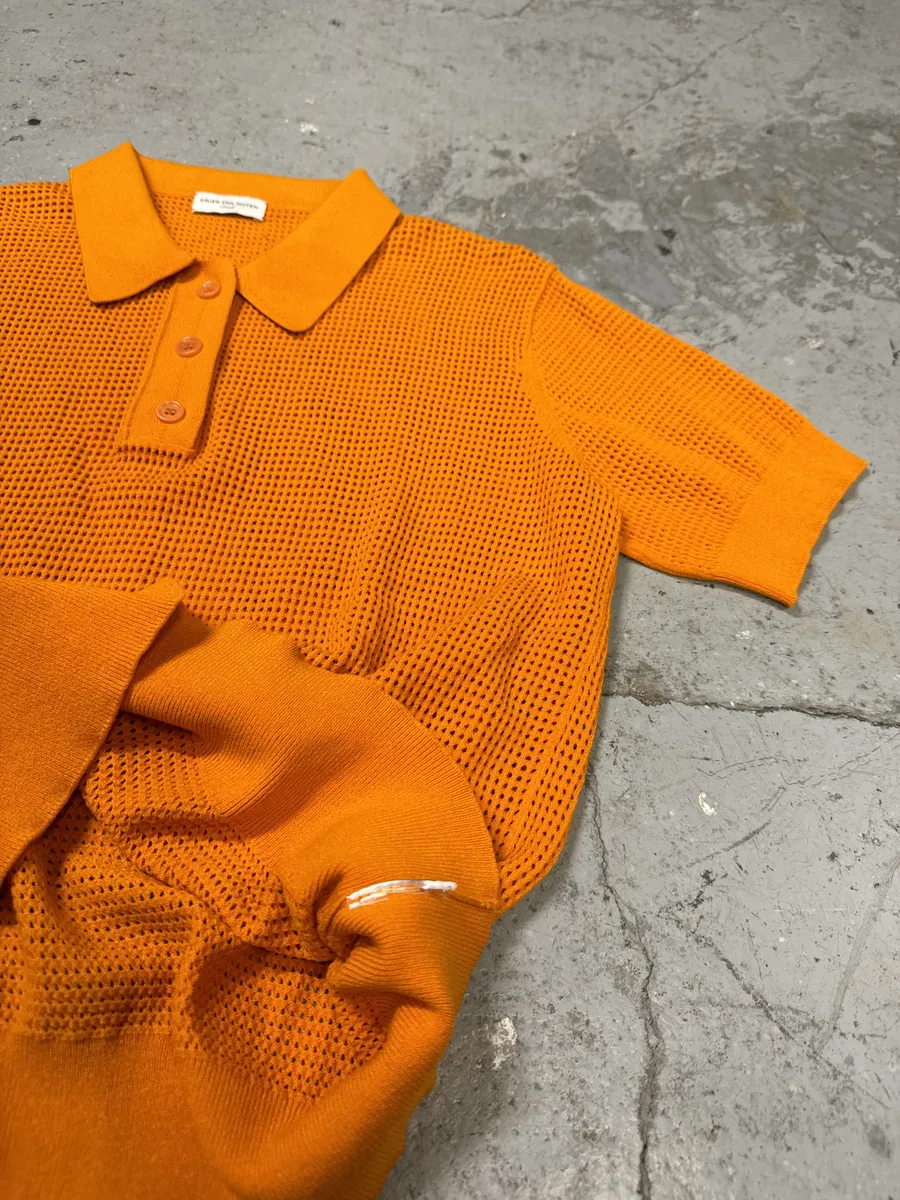 Dries Van Noten Orange Soft Knit Polo Shirt - Image 5
