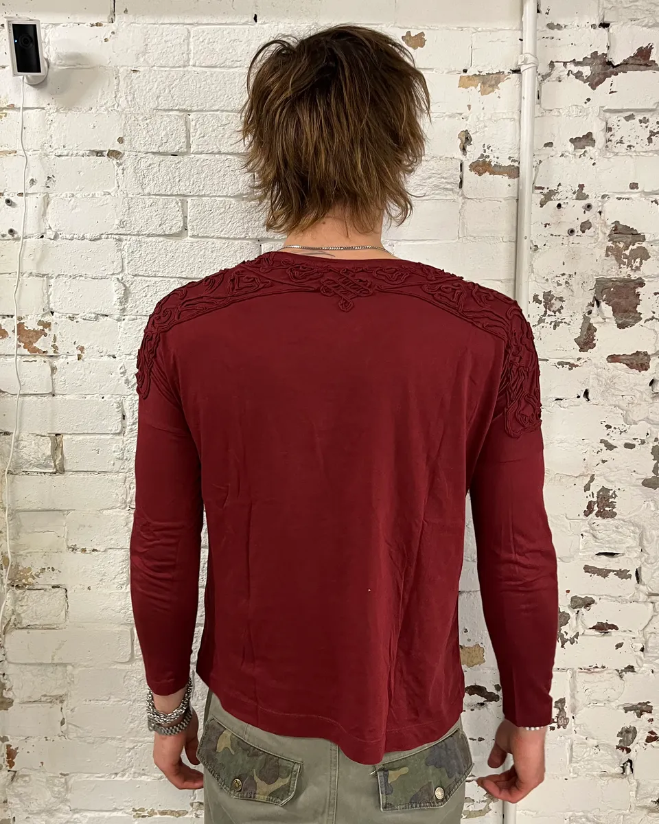 Dries Van Noten Red Embroidered Longsleeve T-Shirt - Image 3