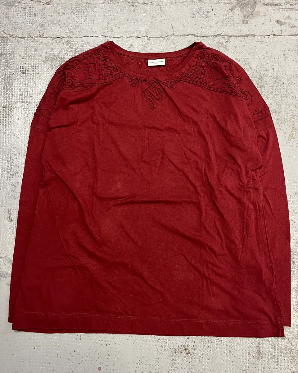 Dries Van Noten Red Embroidered Longsleeve T-Shirt - Image 4